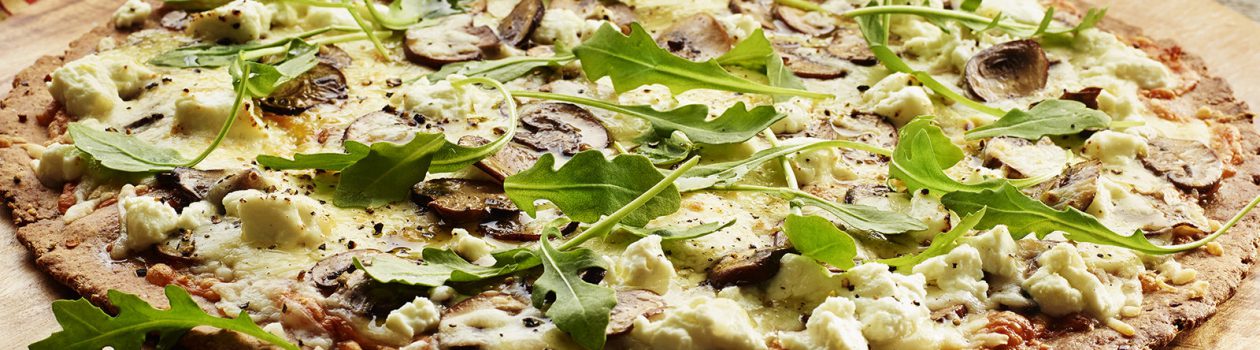 Mushroom, Goat Cheese and Arugula Whole Wheat Pizza