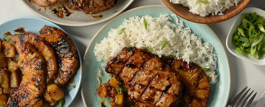 Grilled Hawaiian-Style Pork Chops & Rice