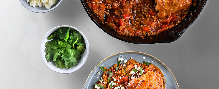 Chicken Thighs and Smoky BBQ Lentils